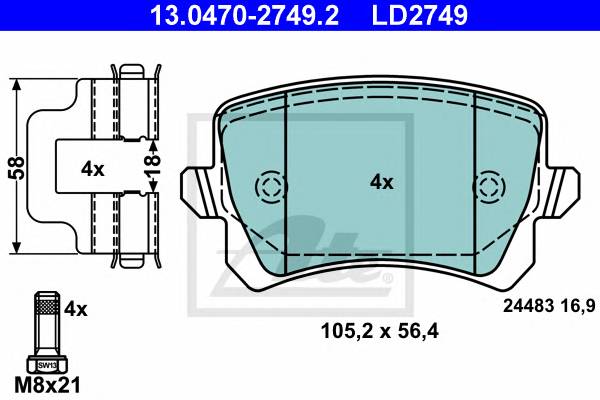 Комплект тормозных колодок ATE Ceramic SEAT  |  SKODA  |  VOLKSWAGEN
