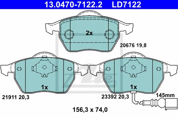 13 0470-7122 2 колодки дисковые передние  Ceramic  Audi A3 1 8i 1 9TDi