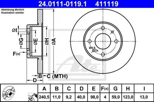 Диск торм. задн. 240.5x11  4 отв. min 2