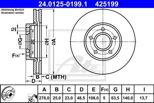 Диск торм. пер. вент. 278x25  5 отв. FORD C-Max II 11->/Focus III 10->