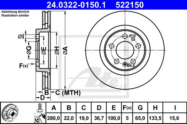 Диск тормозной передний AUDI A3 96-/SKODA OCTAVIA 96-/VW BORA/GOLF IV/V D=280mm