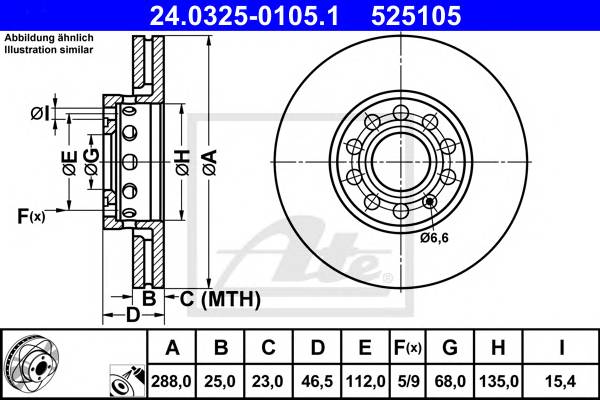 Диск тормозной передний ATE Power Disc 24 0325-0105 1