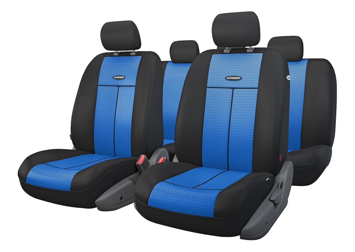 Чехлы на сиденье TT-902M  BLACK/BLUE полиэстер-сетка. AIRBAG (9шт) AUTOPROFI /1/