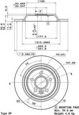 Диск торм. зад. 302x11 5 отв. VOLVO S60/S80/V60/V70/XC70 1.6-3.2 03.06->