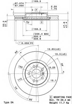 Диск тормозной передний MERCEDES W164 ML 2.8-5.0/CDI 07/05->/W251