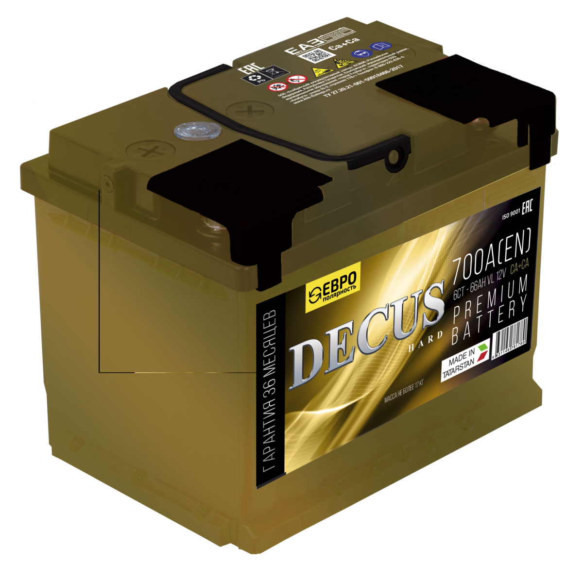 Аккумулятор DECUS Золото 66Ah 700A (обратная 0) 242x175x190