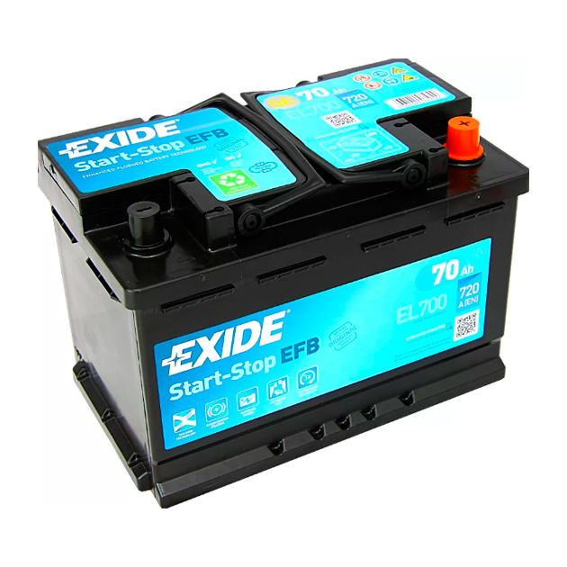 Аккумулятор Exide Start-Stop EFB 70Ah 760A (обратная 0) 278x175x190