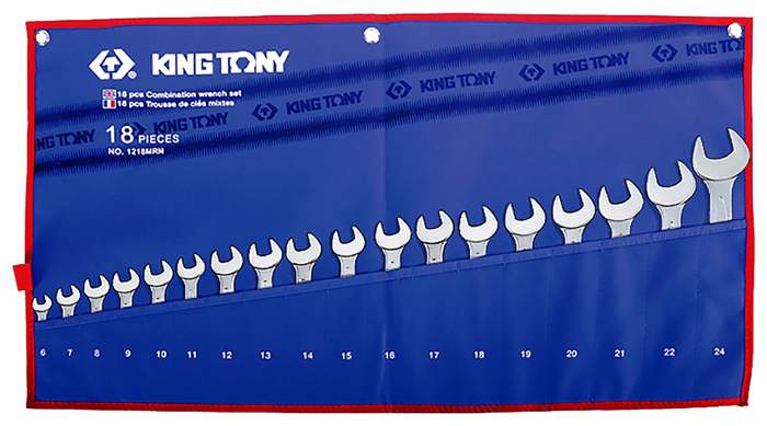 KING TONY Набор комбинированных ключей. 6-24 мм чехол из теторона. 18 предметов