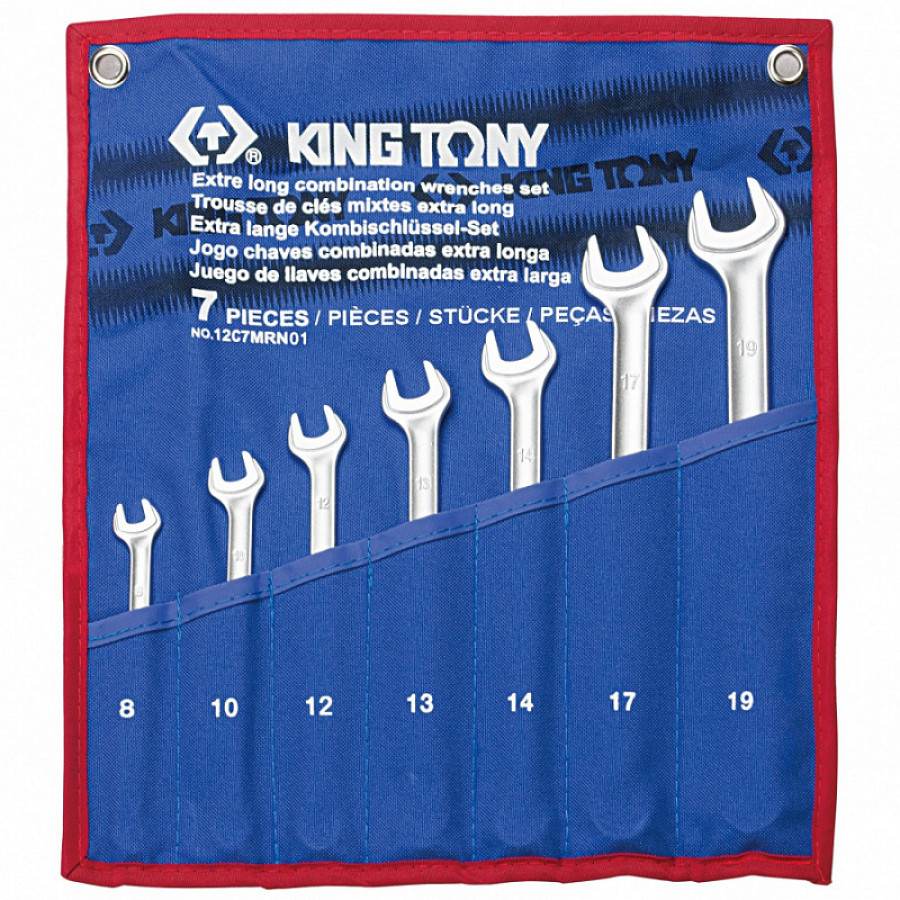 KING TONY Набор комбинированных удлиненных ключей. 8-19 мм. чехол из теторона. 7