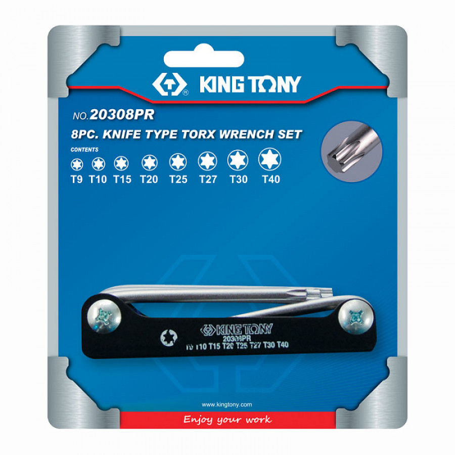 KING TONY Набор Г-образных Torx, T9-T40, складные, 8 предметов