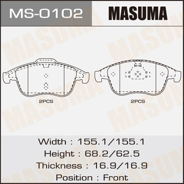 Колодки  дисковые  Masuma   RENAULT.MEGANE III.V1600. V2000 front   (1.6)