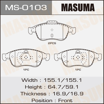 Колодки  дисковые  Masuma   RENAULT.MEGANE II.V1600. V2000 front   (1.6)