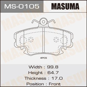 Колодки  дисковые  Masuma   RENAULT.CLIO SYMBOL.V1400. V1600 front   (1.12)