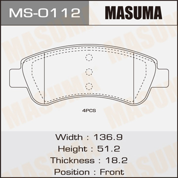 Колодки  дисковые  Masuma   PEUGEOT.206.V1400. V1600. V2000 front   (1.12)