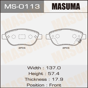 Колодки  дисковые  Masuma   PEUGEOT.307.V1400. V1600. V2000 front   (1.12)