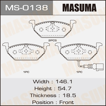 Колодки  дисковые  Masuma   AUDI.A3.V1200. V1400. V1600. V1800. V1900. V2000. V3