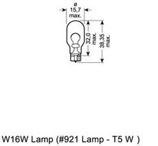 Лампа W16W 12V 16W одна спираль