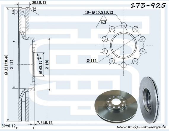 173-925_STARKE_Диск тормозной AUDI A4 (8E) передний