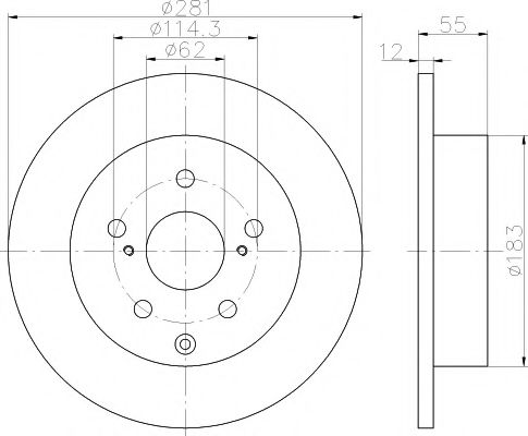 ДИСК ТОРМОЗНОЙ ДИАМЕТР-281 ММ ТОЛЩИНА-12 КОЛИЧЕСТВО ОТВЕРСТИЙ-0508