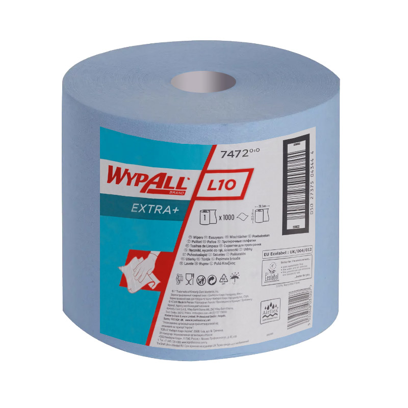 Протирочный материал в рулонах WypAll L10 Extra+ однослойный голубой (1 рул х 380 м)