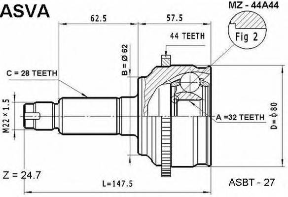 ШРУС НАРУЖНИЙ 32x62x28 (MAZDA 6 GG ATENZA SPORT GY) ASVA мин остаток Фотография Asva MZ44A44