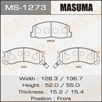 Колодки тормозные дисковые передние Фотография Masuma MS1273