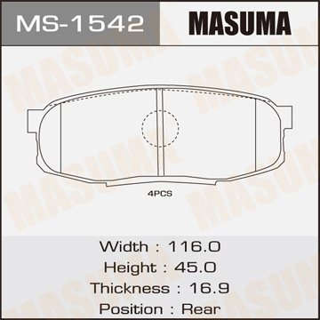 Колодки дисковые задние TOYOTA Land Cruiser 4.7-4.5D 08- Фотография Masuma MS1542