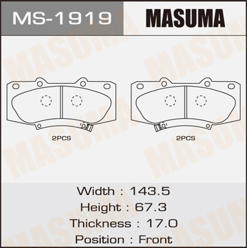 Колодки дисковые Masuma HILUX. KUN25L. 26L. 35L 2012- front (1.12) Фотография Masuma MS1919