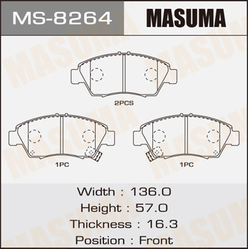 Колодки тормозные дисковые передние Honda Civic 1.4/1.6 Фотография Masuma MS8264