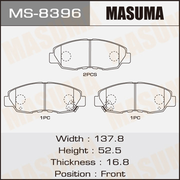Колодки дисковые Masuma AN-455 аналог MS8484 (1.12) Фотография Masuma MS8396