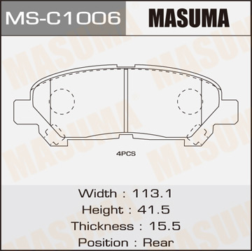 Колодки дисковые Masuma TOYOTA.HIGHLANDER.ASU40. GSU45 rear (1.12) Фотография Masuma MSC1006